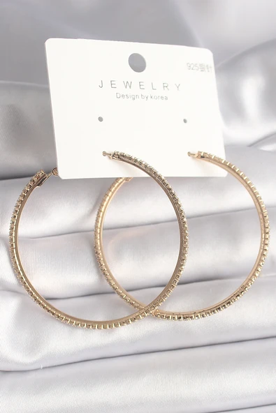 Pirinç Gold Renk Zirkon Taşlı Halka Model Kadın Küpe ürün görseli 1