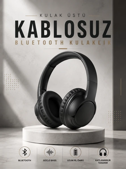 Kulak Üstü Kablosuz Bluetooth Kulaklık Yüksek Ses Kaliteli ANC Özelliği ürün görseli 1