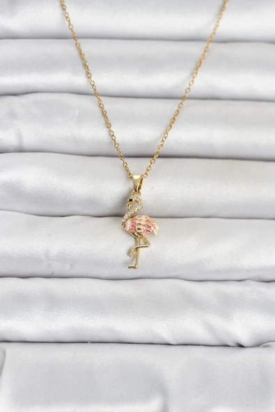 316L Çelik Zincir Gold Renk Flamingo Model Kadın Ke ürün görseli 1