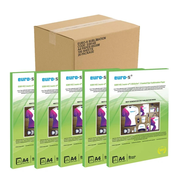 Euro-S 85Gr/m² A4 Süblimasyon Transfer Baskı Kağıdı 1 Koli 20 Paket 2000 Yaprak ürün görseli 1