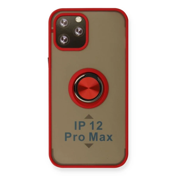İphone 12 Pro Max Kılıf Montreal Yüzüklü Silikon Kapak - Kırmızı ürün görseli 1