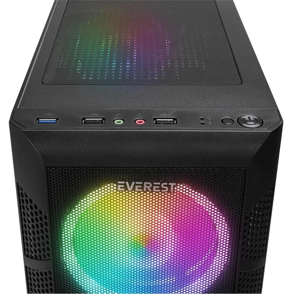 Everest CREST V1 Mesh Temperli Camlı 4x12cm Auto RGB Fan ATX Mid-T Gaming Oyuncu Kasası ürün görseli 1