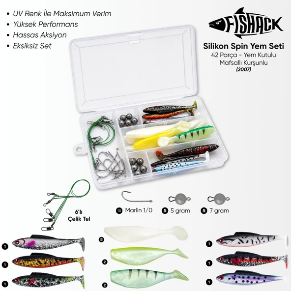 Silikon Spin At-Çek Yem Seti - 42 Parça - Kurşunlu - Yem Kutulu - Fishack (2007) ürün görseli 1