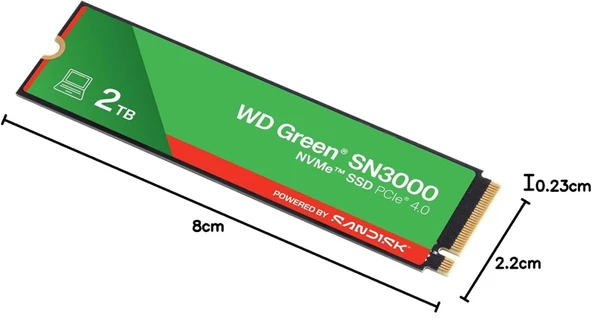 Wd 2TB Green SN3000 M.2 NVMe 5.000 MB-4.000 MB WDS200T4G0E Ssd Disk ürün görseli 1