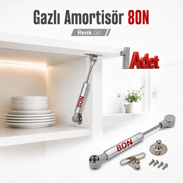 Dolap Kapak Amortisörü 80N Gri 20 cm Gazlı Piston Kapak Hidroliği Mutfak Dolabı Pistonu 1 Adet ürün görseli 1
