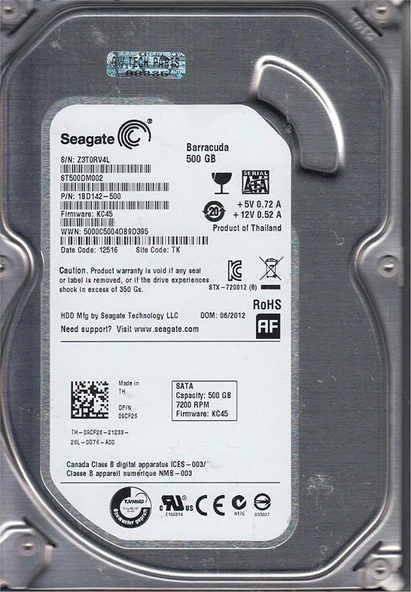 Seagate 500GB ST500DM002 BarraCuda SATA 3.0 7200 RPM 3.5" Harddisk (İthalat) ürün görseli 1