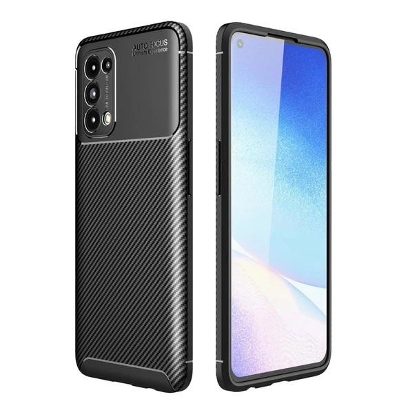 Oppo Reno 5 Kılıf Auto Focus Karbon Kapak - Siyah ürün görseli 1