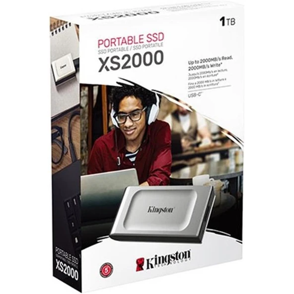 Kingston 1TB SXS2000-1000GA USB 3.2 Type C Gri Gen 2 2000MB Okuma-2000MB Yazma Taşınabilir SSD ürün görseli 1