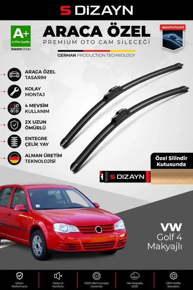 S-Dizayn VW Golf 4 Makyajlı Ön Cam Silecek Seti 2002-2004 Premium Araca Özel 53-48 Cm  A+ Kalite ürün görseli 1