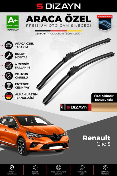 S-Dizayn Renault Clio 5 HB Ön Cam Silecek Seti 2019-2025 Premium Araca Özel 70-30 Cm  A+ Kalite ürün görseli 1