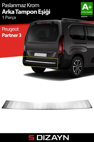 S-Dizayn Peugeot Partner 3 Krom Arka Tampon Eşiği 2019 Üzeri A+ Kalite ürün görseli 1