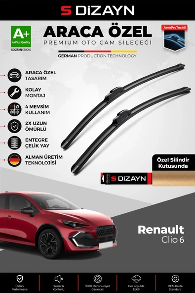 S-Dizayn Renault Clio 6 HB Ön Cam Silecek Seti 2025 Üzeri Premium Araca Özel 70-30 Cm  A+ Kalite ürün görseli 1