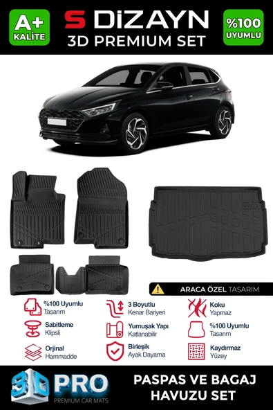 S-Dizayn Hyundai i20 3D Pro Havuzlu Paspas ve Bagaj Havuzu Seti (2'li SET) 2020 Üzeri A+ Kalite ürün görseli 1