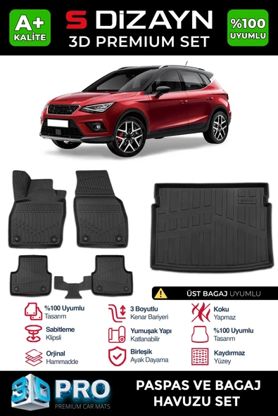 S-Dizayn Seat Arona 3D Pro Havuzlu Paspas ve Üst Bagaj Havuzu Seti (2'li SET) 2017 Üzeri A+ Kalite ürün görseli 1