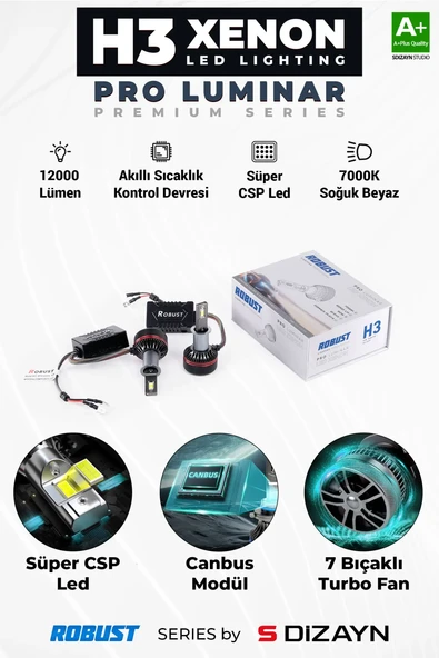 S-Dizayn Pro Luminar H3 Led Xenon / 60W / 12000LM / 7000K A+ Kalite ürün görseli 1