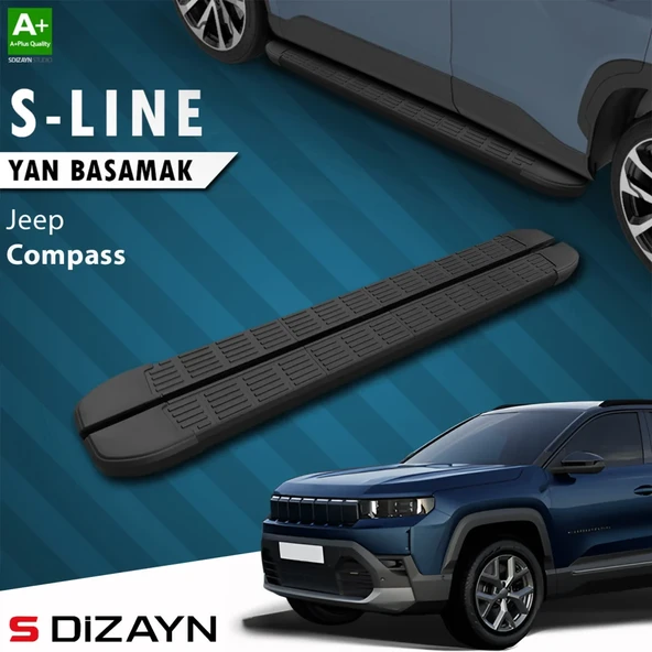 S-Dizayn Jeep Compass 3 S-Line Siyah Yan Basamak 193 Cm 2025 Üzeri A+ Kalite ürün görseli 1