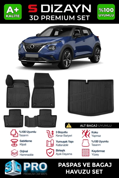 S-Dizayn Nissan Juke 3D Pro Havuzlu Paspas ve Alt Bagaj Havuzu Seti (2'li SET) 2019 Üzeri A+ Kalite ürün görseli 1
