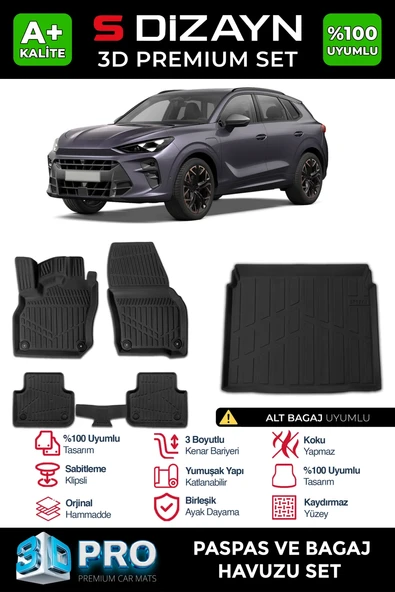 S-Dizayn Cupra Terramar 3D Pro Havuzlu Paspas ve Alt Bagaj Havuzu Seti (2'li SET) 2024 Üzeri A+ Kalite ürün görseli 1