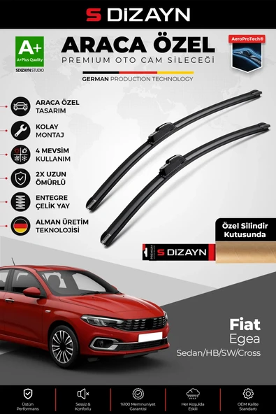 S-Dizayn Fiat Egea Ön Cam Silecek Seti 2015 Üzeri Premium Araca Özel 65-40 Cm  A+ Kalite ürün görseli 1