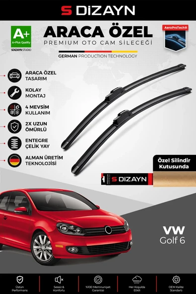 S-Dizayn VW Golf 6 Ön Cam Silecek Seti 2008-2012 Premium Araca Özel 60-48 Cm  A+ Kalite ürün görseli 1