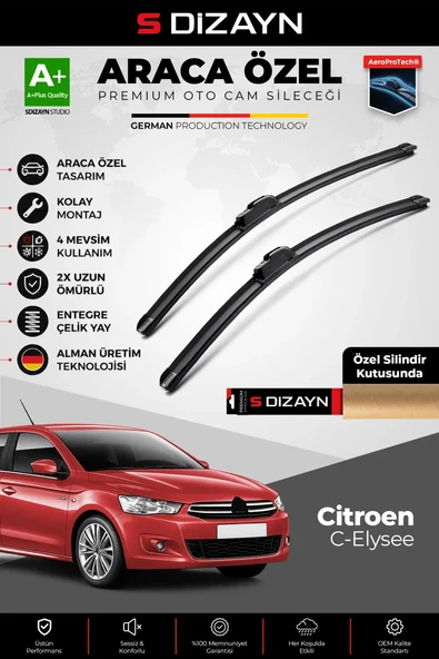 S-Dizayn Citroen C-Elysee Ön Cam Silecek Seti 2012 Üzeri Premium Araca Özel 60-40 Cm  A+ Kalite ürün görseli 1