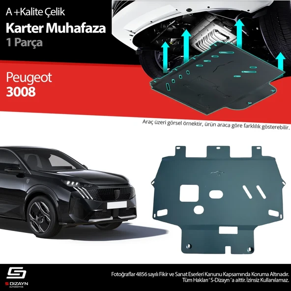 S-Dizayn Peugeot 3008 Çelik Karter Muhafaza Koruma 2024 Üzeri A+ Kalite ürün görseli 1