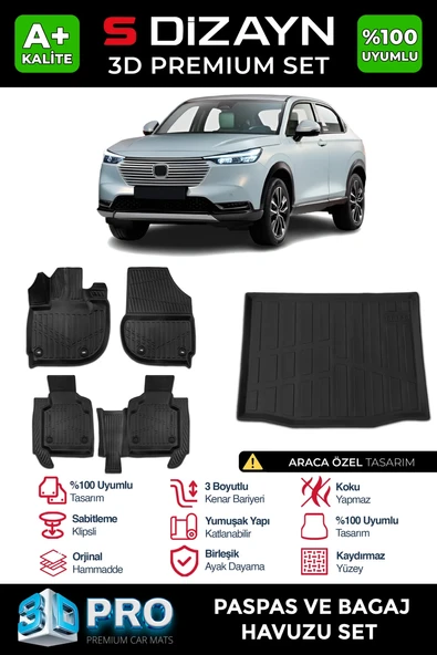 S-Dizayn Honda HR-V 3D Pro Havuzlu Paspas ve Bagaj Havuzu Seti (2'li SET) 2020 Üzeri A+ Kalite ürün görseli 1