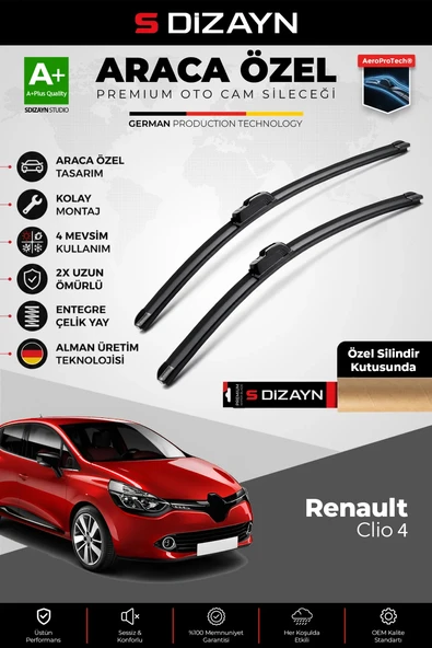 S-Dizayn Renault Clio 4 HB Ön Cam Silecek Seti 2012-2019 Premium Araca Özel 65-35 Cm  A+ Kalite ürün görseli 1