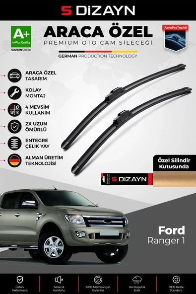 S-Dizayn Ford Ranger Ön Cam Silecek Seti 2011-2015 Premium Araca Özel 60-40 Cm  A+ Kalite ürün görseli 1