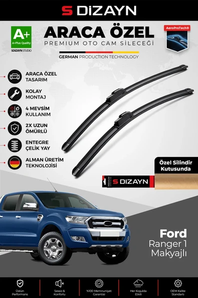 S-Dizayn Ford Ranger Ön Cam Silecek Seti 2015-2022 Premium Araca Özel 60-38 Cm  A+ Kalite ürün görseli 1
