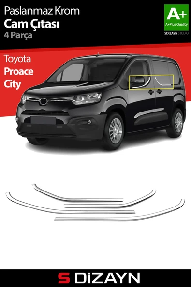 S-Dizayn Toyota Proace City Krom Cam Çıtası 4 Prç 2019 Üzeri A+ Kalite ürün görseli 1