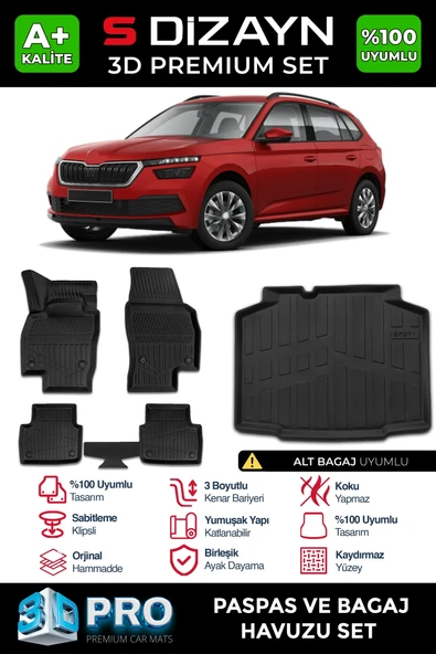 S-Dizayn Skoda Kamiq 3D Pro Havuzlu Paspas ve Bagaj Havuzu Seti (2'li SET) 2019 Üzeri A+ Kalite ürün görseli 1