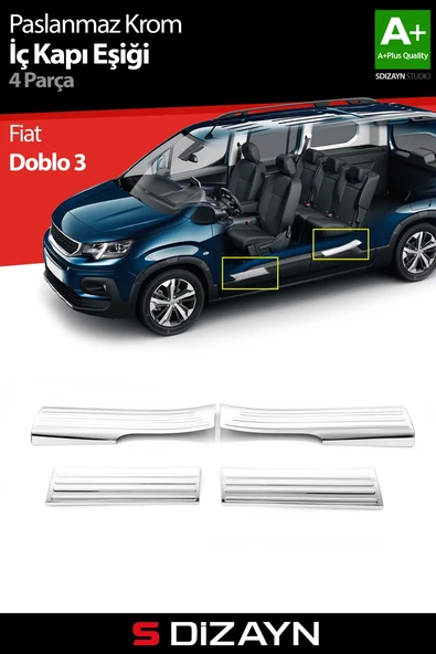 S-Dizayn Fiat Doblo 3 Krom İç Kapı Eşiği 4 Prç 2023 Üzeri A+ Kalite ürün görseli 1