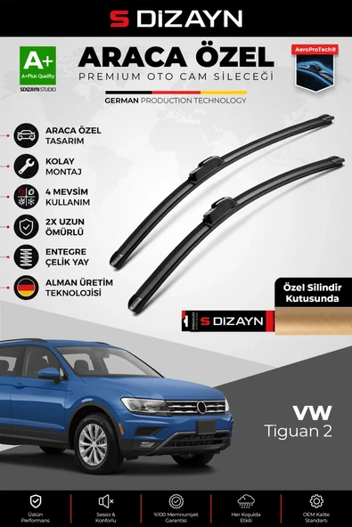 S-Dizayn VW Tiguan 2 Ön Cam Silecek Seti 2016-2024 Premium Araca Özel 65-53 Cm  A+ Kalite ürün görseli 1
