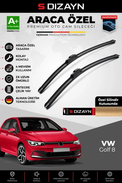S-Dizayn VW Golf 8 Ön Cam Silecek Seti 2020 Üzeri Premium Araca Özel 65-45 Cm  A+ Kalite ürün görseli 1