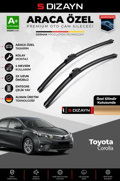 S-Dizayn Toyota Corolla Ön Cam Silecek Seti 2012-2018 Premium Araca Özel 65-35 Cm  A+ Kalite ürün görseli 1