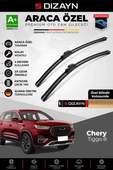 S-Dizayn Chery Tiggo 8 Ön Cam Silecek Seti 2023 Üzeri Premium Araca Özel 60-45 Cm  A+ Kalite ürün görseli 1