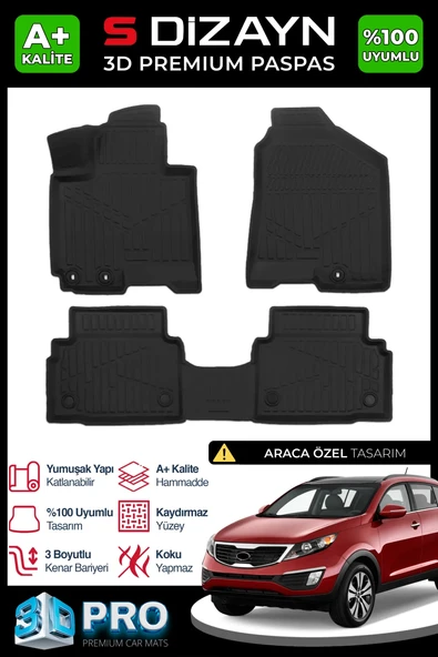S-Dizayn Kia Sportage 3D Pro Havuzlu Paspas 2011-2015 A+ Kalite ürün görseli 1
