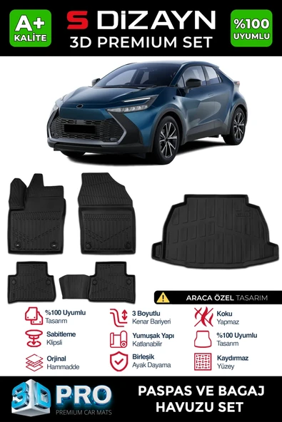 S-Dizayn Toyota C-HR 3D Pro Havuzlu Paspas ve Bagaj Havuzu Seti (2'li SET) 2023 Üzeri A+ Kalite ürün görseli 1