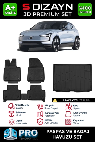 S-Dizayn Volvo EX30 3D Pro Havuzlu Paspas ve Bagaj Havuzu Seti (2'li SET) 2025 Üzeri A+ Kalite ürün görseli 1