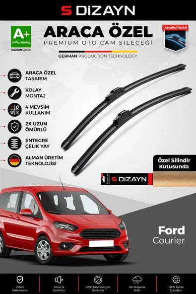 S-Dizayn Ford Courier Ön Cam Silecek Seti 2014-2023 Premium Araca Özel 70-40 Cm  A+ Kalite ürün görseli 1