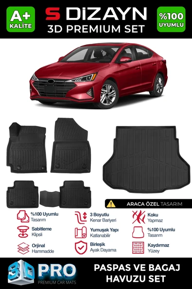S-Dizayn Hyundai Elantra 3D Pro Havuzlu Paspas ve Bagaj Havuzu Seti (2'li SET) 2020 Üzeri A+ Kalite ürün görseli 1