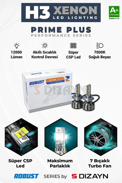 S-Dizayn Prime Plus H3 Led Xenon / 45W / 12000 LM / 7000K A+ Kalite ürün görseli 1