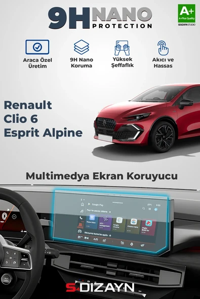 S-Dizayn Renault Clio 6 Esprit Alpine 9H Multimedya Ekran Koruyucu (PARLAK) 2026 Üzeri A+ Kalite ürün görseli 1