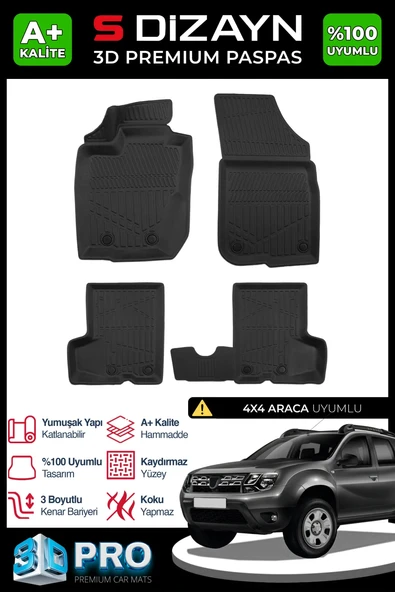 S-Dizayn Dacia Duster 4x4 3D Pro Havuzlu Paspas 2013-2018 A+ Kalite ürün görseli 1