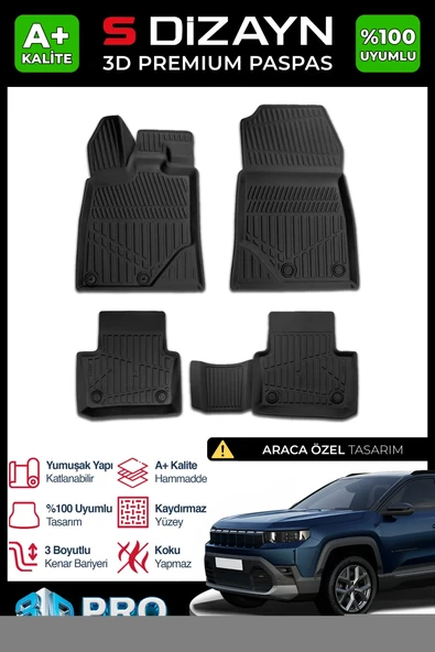 S-Dizayn Jeep Compass 3D Pro Havuzlu Paspas 2026 Üzeri A+ Kalite ürün görseli 1
