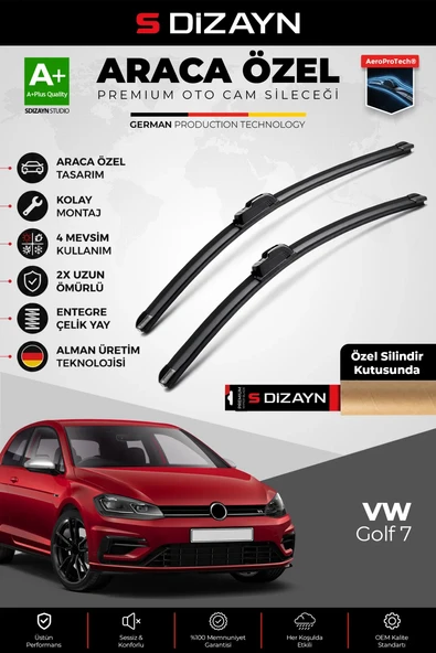 S-Dizayn VW Golf 7 Ön Cam Silecek Seti 2012-2020 Premium Araca Özel 65-45 Cm  A+ Kalite ürün görseli 1