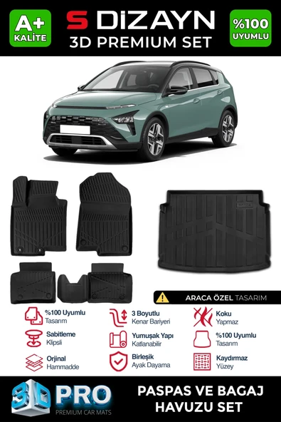 S-Dizayn Hyundai Bayon 3D Pro Havuzlu Paspas ve Bagaj Havuzu Seti (2'li SET) 2021 Üzeri A+ Kalite ürün görseli 1