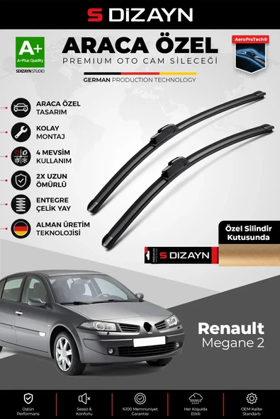 S-Dizayn Renault Megane 2 Ön Cam Silecek Seti 2002-2006 Premium Araca Özel 60-45 Cm  A+ Kalite ürün görseli 1