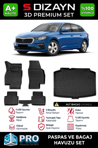 S-Dizayn Skoda Scala 3D Pro Havuzlu Paspas ve Bagaj Havuzu Seti (2'li SET) 2019 Üzeri A+ Kalite ürün görseli 1